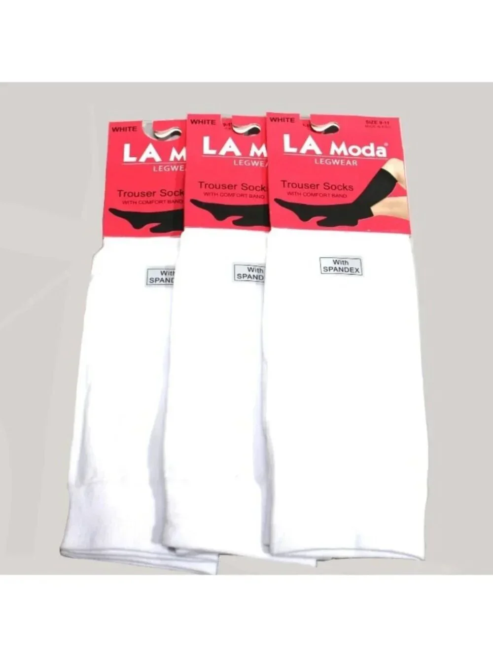 3 Pairs LA Moda Trouser Socks W/ Comfort Band Spandex Size 9-11 White